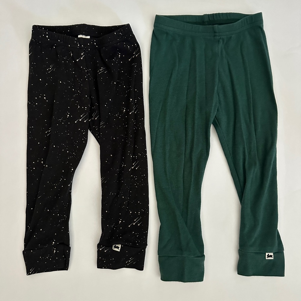 Little and Lively Bamboo Leggings in Black Space Print and Forest Green